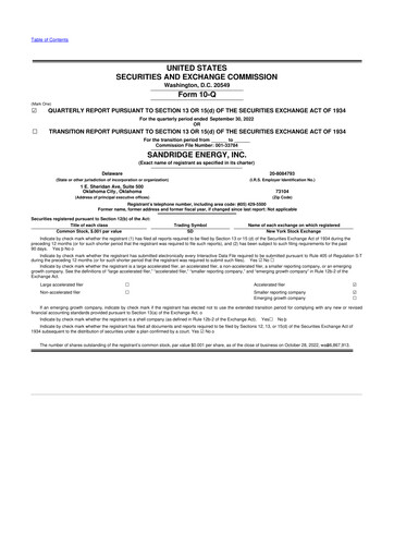 Thumbnail SandRidge Energy
 10-Q Quarterly Report FY2022 