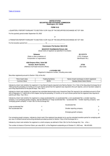 Thumbnail BioCryst Pharmaceuticals
 10-Q Quarterly Report FY2022 