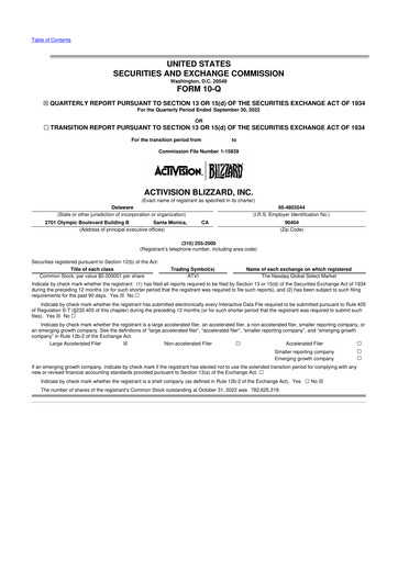 Thumbnail Activision Blizzard 10-Q Quarterly Report FY2022 