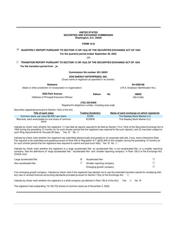 Thumbnail Eos Energy Enterprises 10-Q Quarterly Report FY2022 
