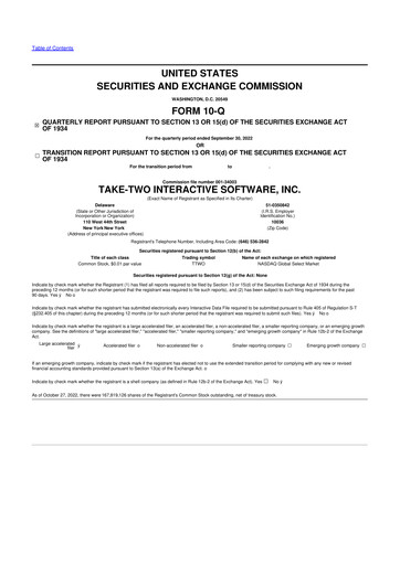 Miniature Take-Two Interactive
 10-Q Rapport trimestriel 2023 