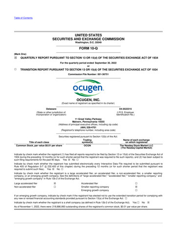 Thumbnail Ocugen 10-Q Quarterly Report FY2022 