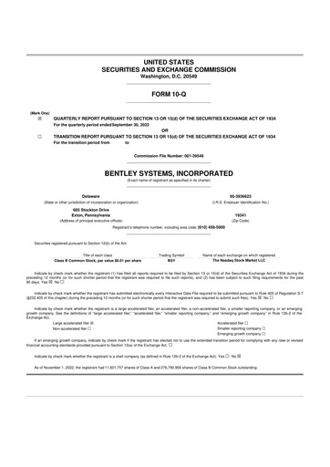 Vorschaubild Bentley Systems
 10-Q Quartalsbericht 2022 