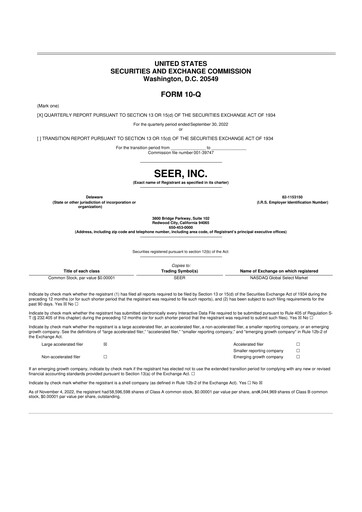 Thumbnail Seer Inc 10-Q Quarterly Report FY2022 