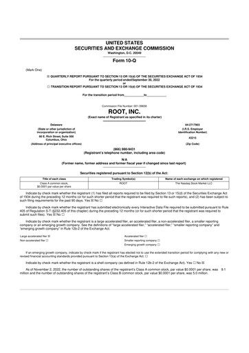 Miniature Root Insurance
 10-Q Rapport trimestriel 2022 