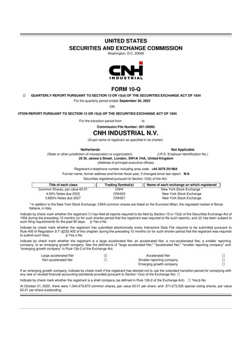 Thumbnail CNH Industrial
 10-Q Quarterly Report FY2022 