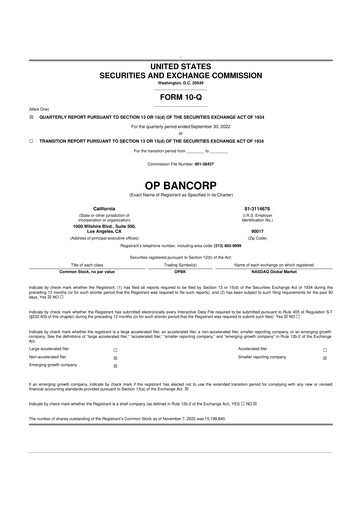 Miniature OP Bancorp (Open Bank) 10-Q Rapport trimestriel 2022 