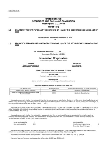 Miniature Immersion Corporation
 10-Q Rapport trimestriel 2022 