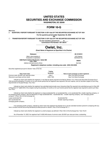 Thumbnail Owlet, Inc. 10-Q Quarterly Report FY2022 