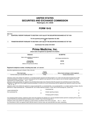 Thumbnail Prime Medicine 10-Q Quarterly Report FY2022 