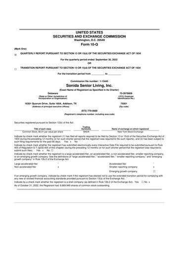 Thumbnail Sonida Senior Living 10-Q Quarterly Report FY2022 