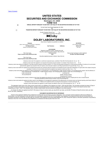 Miniature Dolby 10-K Rapport annuel 2022