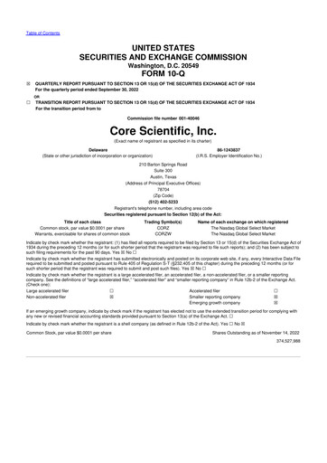 Vorschaubild Core Scientific 10-Q Quartalsbericht 2022 