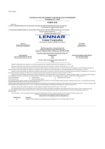 Miniature Lennar 10-K Rapport annuel 2022