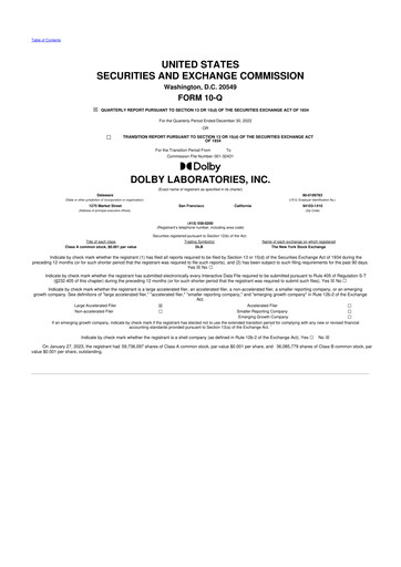 Thumbnail Dolby 10-Q Quarterly Report FY2023 