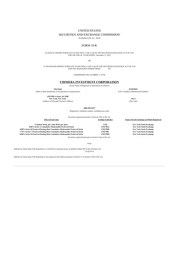 Thumbnail Chimera Investment Corporation 10-K Annual Report 2022