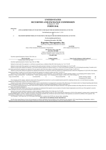 Miniature Esperion Therapeutics 10-K Rapport annuel 2022