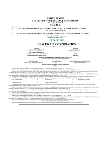 Thumbnail Sealed Air
 10-K Annual Report 2022