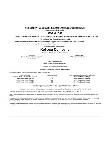 Thumbnail Kellanova 
 (Kellogg's) 10-K Annual Report 2022