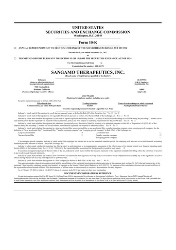 Thumbnail Sangamo Therapeutics
 10-K Annual Report 2022