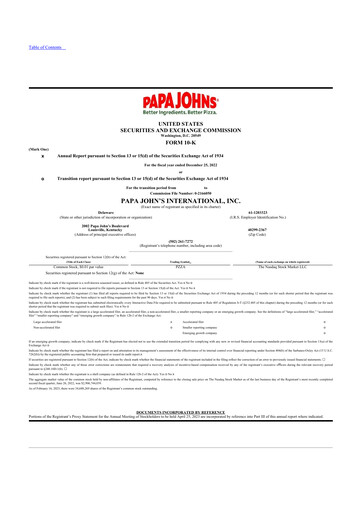 Thumbnail Papa John's Pizza
 10-K Annual Report 2022