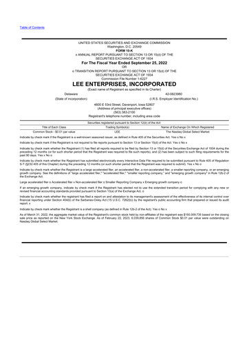 Thumbnail Lee Enterprises
 10-K Annual Report 2022