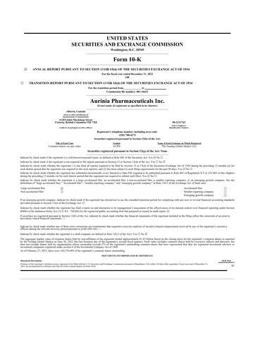 Thumbnail Aurinia Pharmaceuticals
 10-K Annual Report 2022
