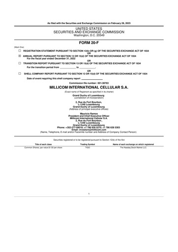 Miniature Millicom 20-F Rapport annuel 2022