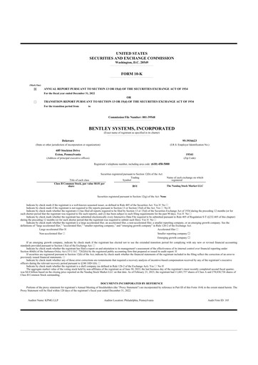 Thumbnail Bentley Systems
 10-K Annual Report 2022