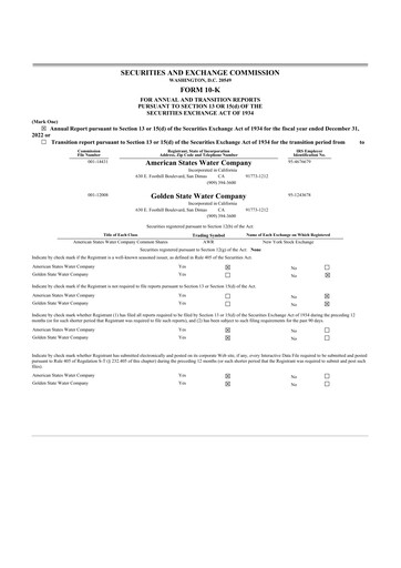 Thumbnail American States Water
 10-K Annual Report 