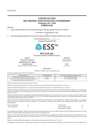 Miniature ESS Tech 10-K Rapport annuel 2022