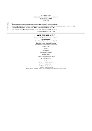 Miniature Safe Bulkers
 20-F Rapport annuel 2022