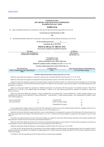 Thumbnail Postal Realty Trust 10-K Annual Report 2022