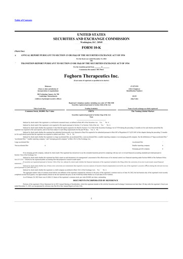 Thumbnail Foghorn Therapeutics 10-K Annual Report 2022