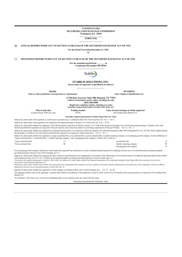 Thumbnail Stabilis Solutions 10-K Annual Report 2022