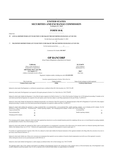 Thumbnail OP Bancorp (Open Bank) 10-K Annual Report 2022