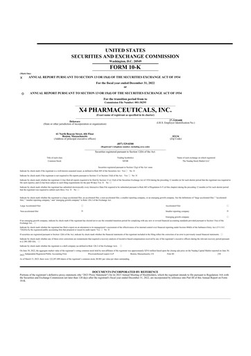 Thumbnail X4 Pharmaceuticals
 10-K Annual Report 2022