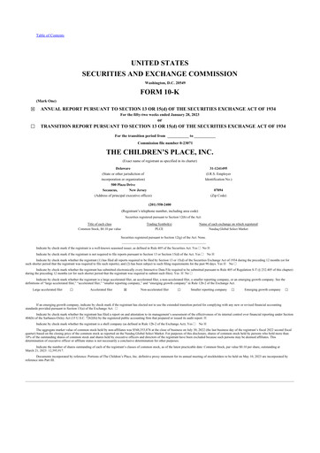 Thumbnail The Children's Place
 10-K Annual Report 2022