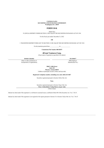 Miniature 4Front Ventures 10-K Rapport annuel 