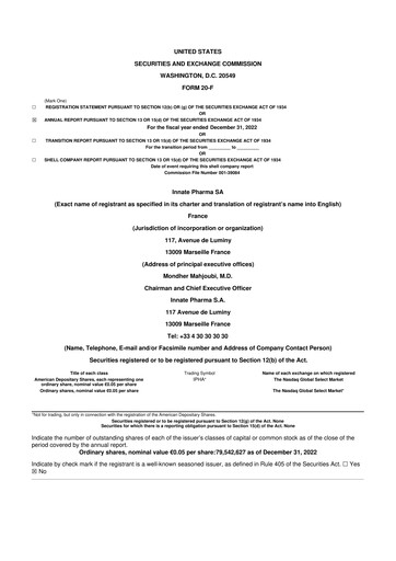 Miniature Innate Pharma
 20-F Rapport annuel 2022