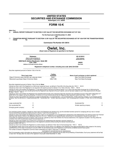 Thumbnail Owlet, Inc. 10-K Annual Report 2021