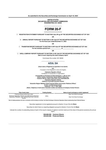 Thumbnail Azul 20-F Annual Report 2022