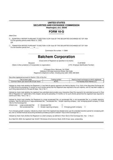 Thumbnail Balchem 10-Q Quarterly Report FY2023 