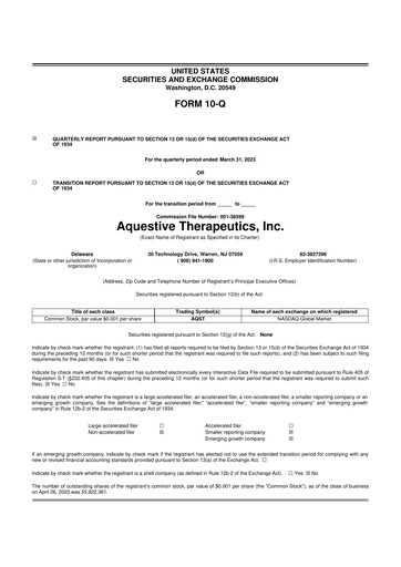 Thumbnail Aquestive Therapeutics
 10-Q Quarterly Report FY 