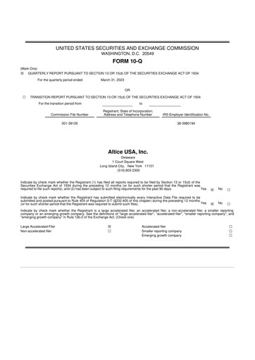 Thumbnail Altice USA
 10-Q Quarterly Report FY2023 