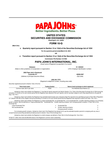 Thumbnail Papa John's Pizza
 10-Q Quarterly Report FY2023 