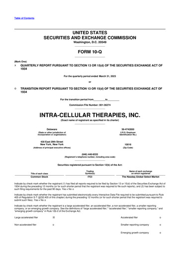 Thumbnail Intra-Cellular Therapies 10-Q Quarterly Report FY2023 