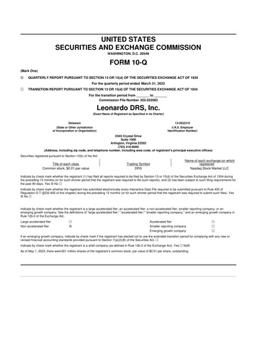 Miniature Leonardo DRS 10-Q Rapport trimestriel 2023 