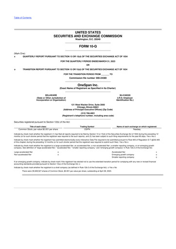 Vorschaubild OneSpan 10-Q Quartalsbericht 2023 
