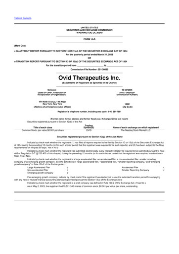 Thumbnail Ovid Therapeutics
 10-Q Quarterly Report FY2023 